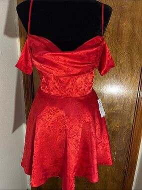 B Darlin Red Satin Floral Mini Dress